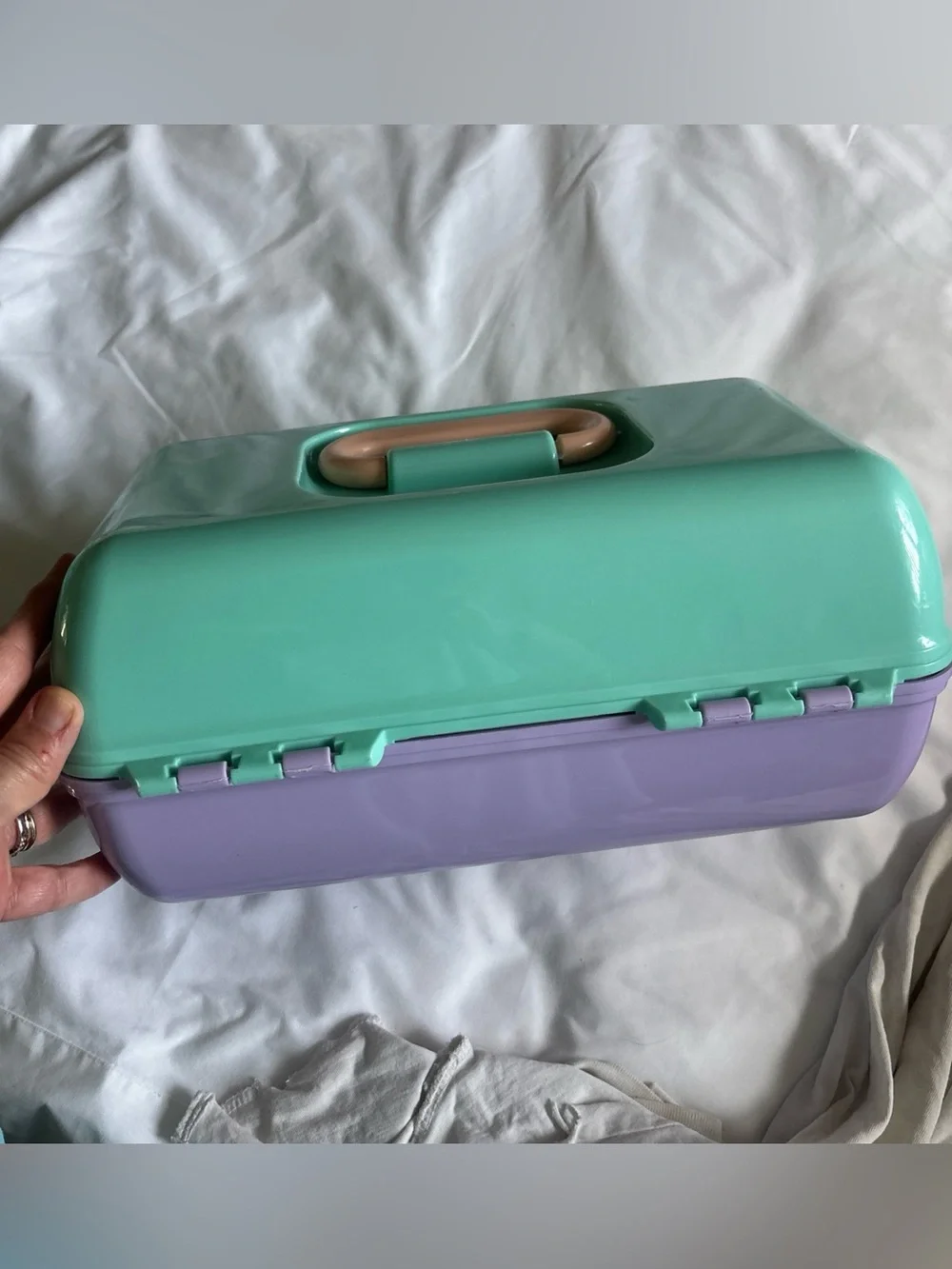 Vintage 90’s Caboodles of California Teal & Purple Makeup Box Case. Made in USA